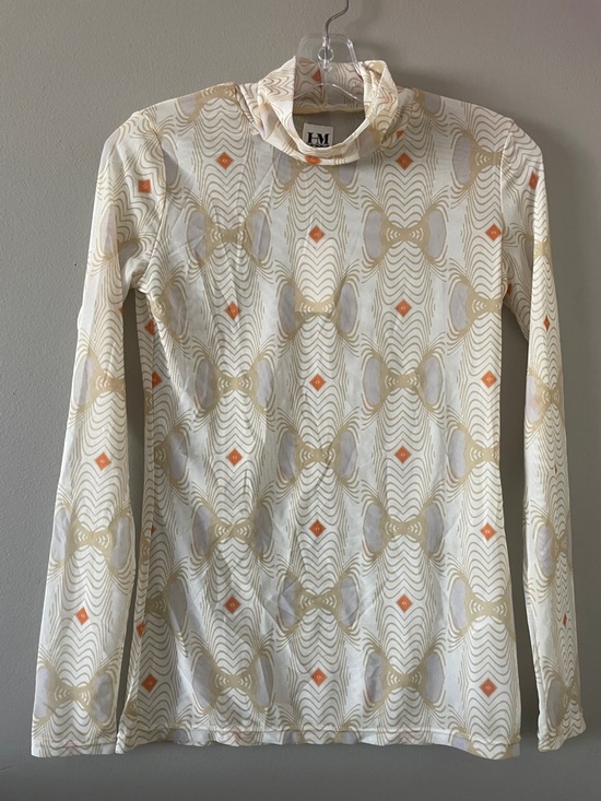 Hilary Macmillan Tops - HM Cream and Beige Long Sleeve Turtleneck Tee with Orange Accents